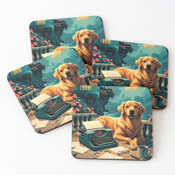 Item preview, Golden Retriever with glossy fur and a gentleman vintage typewriter designed and sold by mcinnesstore.