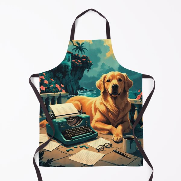 Item preview, Golden Retriever with glossy fur and a gentleman vintage typewriter designed and sold by mcinnesstore.