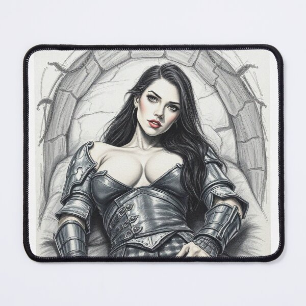 Item preview, Resting Warrior woman in armor fantasy art designed and sold by Vintage Designs +.