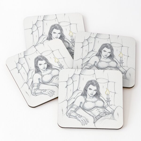 Item preview, Resting Warrior woman in armor fantasy art designed and sold by Vintage Designs +.