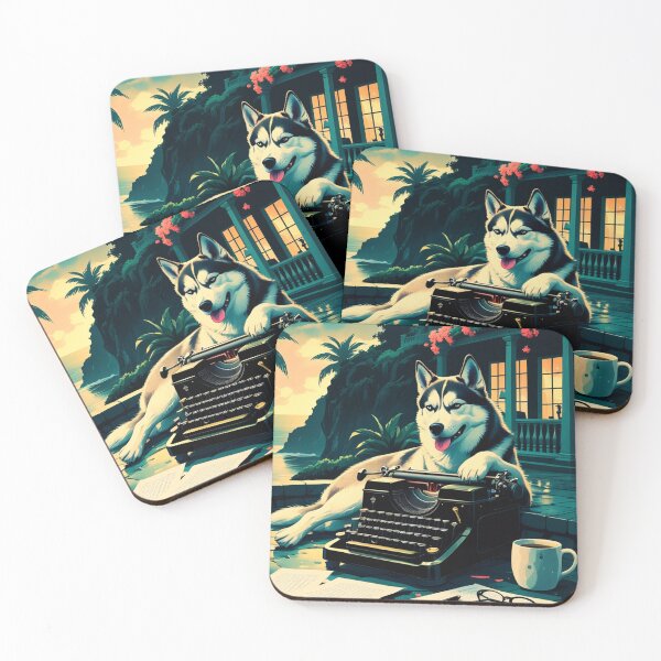 Item preview, Husky Dog with glossy fur and a gentleman vintage typewriter designed and sold by mcinnesstore.