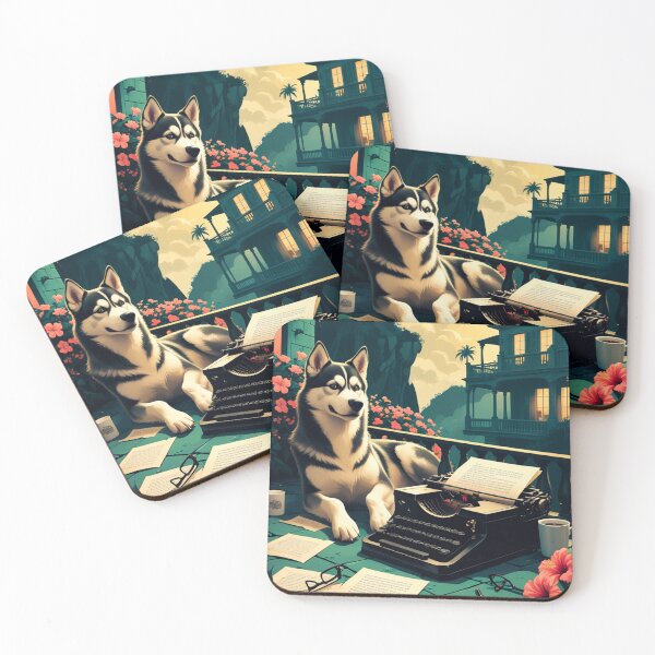 Item preview, Husky Dog with glossy fur and a gentleman vintage typewriter designed and sold by mcinnesstore.