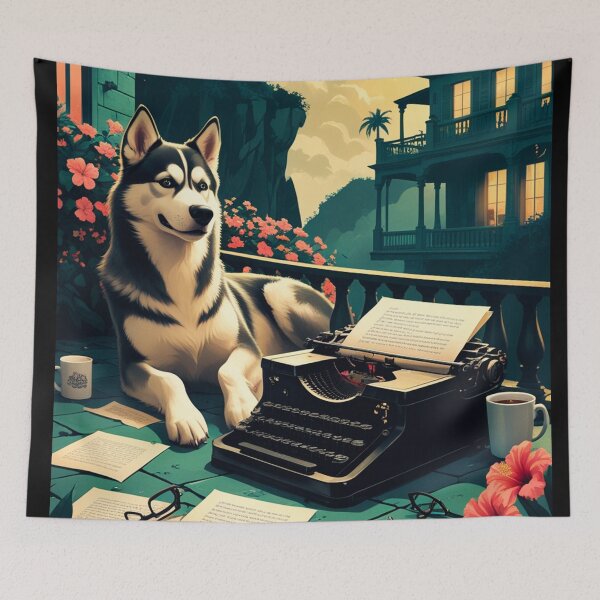 Item preview, Husky Dog with glossy fur and a gentleman vintage typewriter designed and sold by mcinnesstore.
