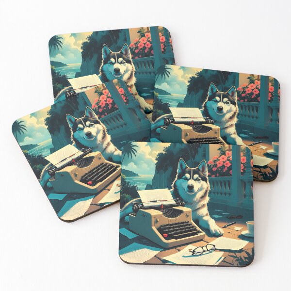 Item preview, Husky Dog with glossy fur and a gentleman vintage typewriter designed and sold by mcinnesstore.