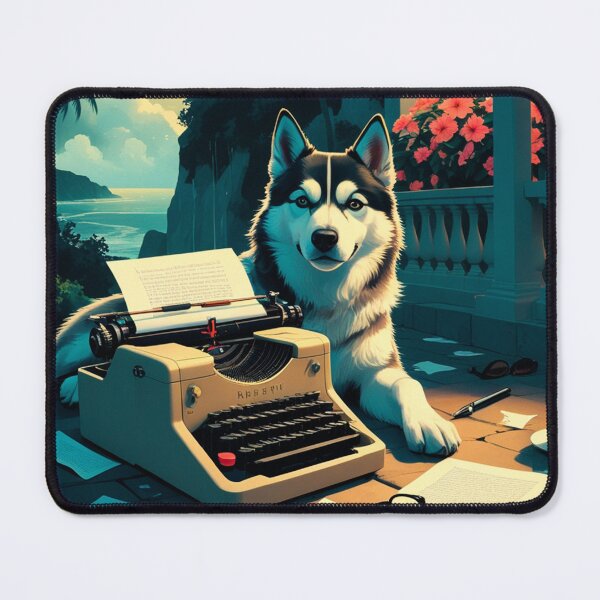 Item preview, Husky Dog with glossy fur and a gentleman vintage typewriter designed and sold by mcinnesstore.