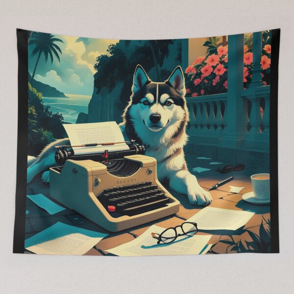 Item preview, Husky Dog with glossy fur and a gentleman vintage typewriter designed and sold by mcinnesstore.