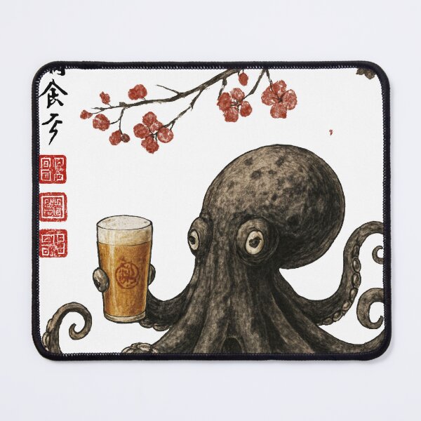 Item preview, Octopus with Beer – Japanese Ink Art Style Design designed and sold by Arcaucil.