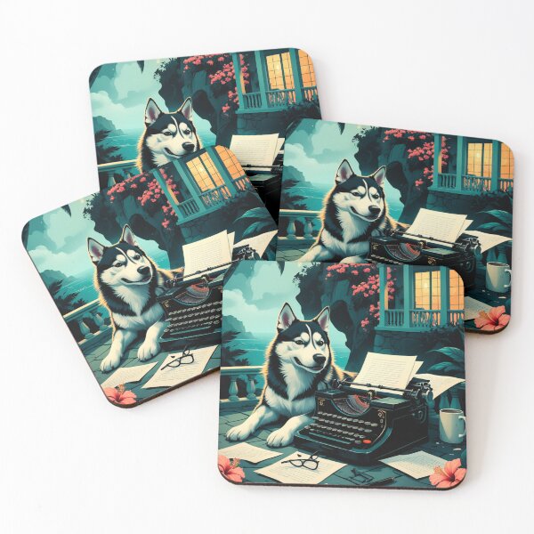 Item preview, Husky Dog with glossy fur and a gentleman vintage typewriter designed and sold by mcinnesstore.