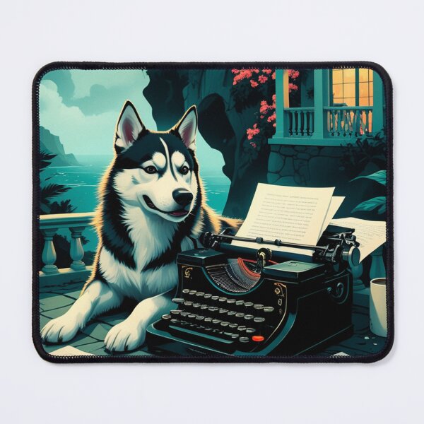 Item preview, Husky Dog with glossy fur and a gentleman vintage typewriter designed and sold by mcinnesstore.
