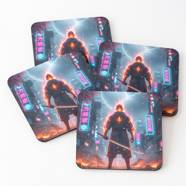 Item preview, Modern Samurai in Neon City Storm – Fiery Aura Warrior Art with Cherry Blossoms & Katana designed and sold by Cullinan Art.