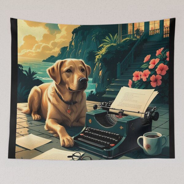 Item preview, Labrador Retriever Dog with glossy fur and a gentleman vintage typewriter designed and sold by mcinnesstore.