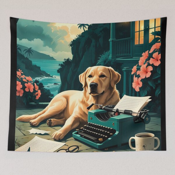 Item preview, Labrador Retriever Dog with glossy fur and a gentleman vintage typewriter designed and sold by mcinnesstore.