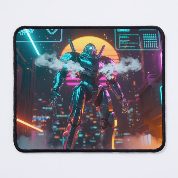 Artikelvorschau, Leistungsstarker Cyberpunk-Mecha-Roboter in Neon City – Retro-Arcade-Tech-Art der 80er entworfen und verkauft von Cullinan Art.