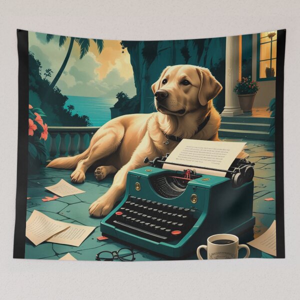 Item preview, Labrador Retriever Dog with glossy fur and a gentleman vintage typewriter designed and sold by mcinnesstore.