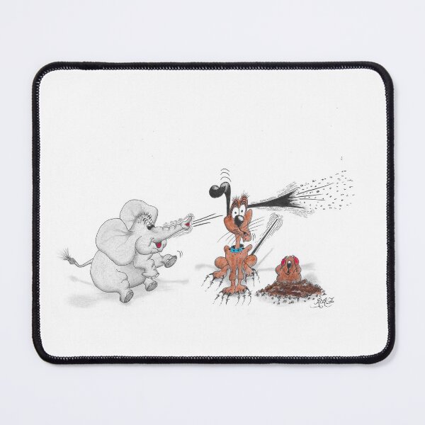Item preview, Baby elephant trumpets into dog’s ear, mole with hands over ears designed and sold by Richard Fettes.