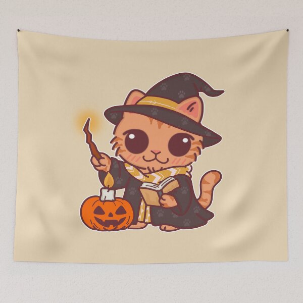 Item preview, Halloween Cat Wizard with Pumpkin Spellbook – Gold Cloak Magic Design designed and sold by BGMeYou.
