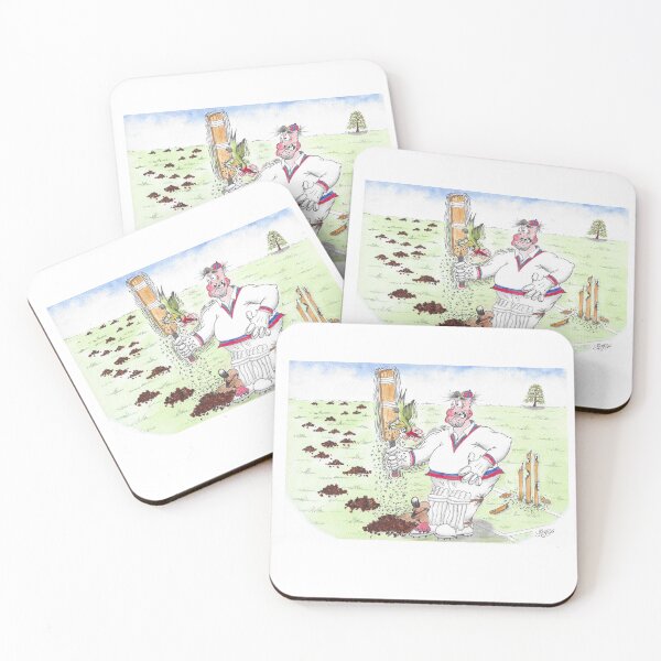 Item preview, Cricketer watches as woodpecker pecks at cricket bat. Mole looks on. designed and sold by Richard Fettes.