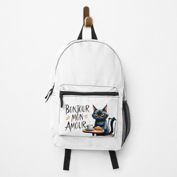 Item preview, Grumpy Cat with Coffee and Croissant – Funny Design Bonjour Mon Amour designed and sold by StormArte.