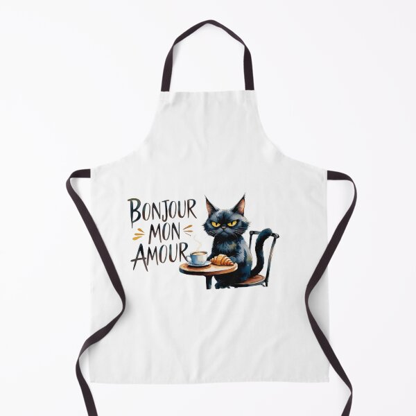 Item preview, Grumpy Cat with Coffee and Croissant – Funny Design Bonjour Mon Amour designed and sold by StormArte.