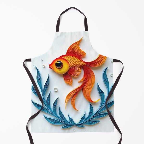 Aperçu de l'œuvre Jolie scène aquatique en papier quilling représentant un poisson rouge orange créée et vendue par TackyTime.