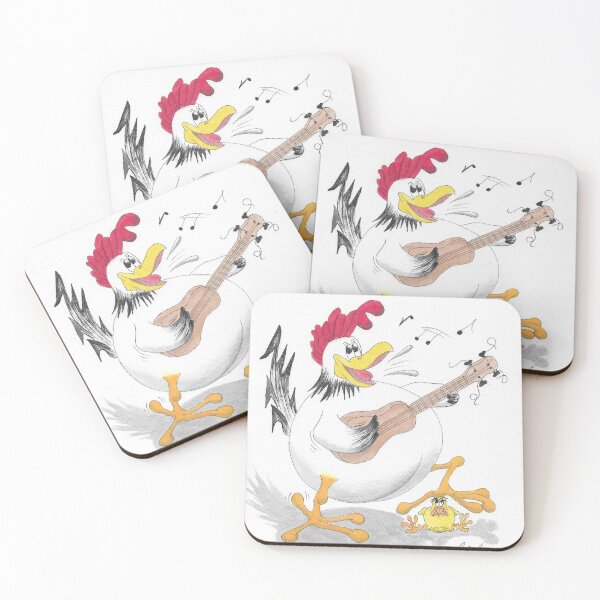 Item preview, Cartoon rooster play guitar using chick as a foot rest designed and sold by Richard Fettes.
