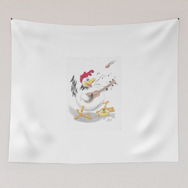 Item preview, Cartoon rooster play guitar using chick as a foot rest designed and sold by Richard Fettes.