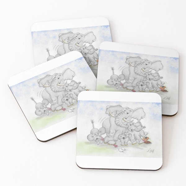 Item preview, Colour cartoon mum and dad elephants with squashed babies and mole designed and sold by Richard Fettes.