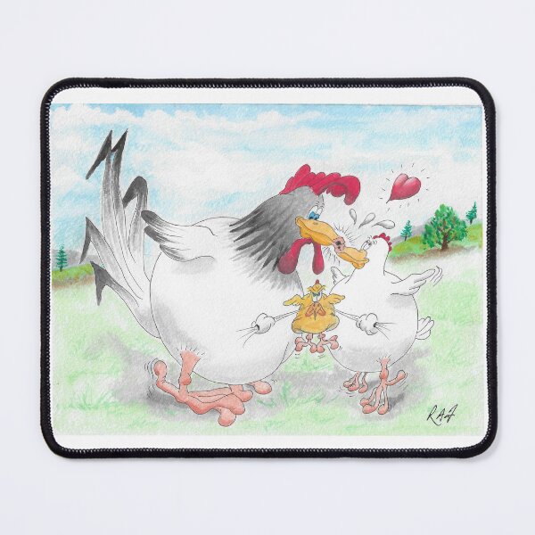 Item preview, Colour cartoon Rooster and hen kiss with grumpy chick designed and sold by Richard Fettes.
