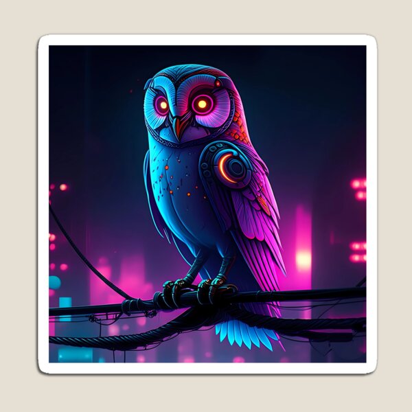 Item preview, Cyberpunk Barn Owl – Futuristic Neon Owl in Sci-Fi Cityscape designed and sold by PrintBreeze.