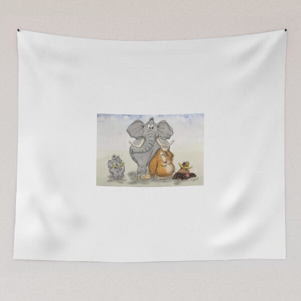 Item preview, Colour cartoon Orangutan feeding bananas to baby elephant and mole designed and sold by Richard Fettes.