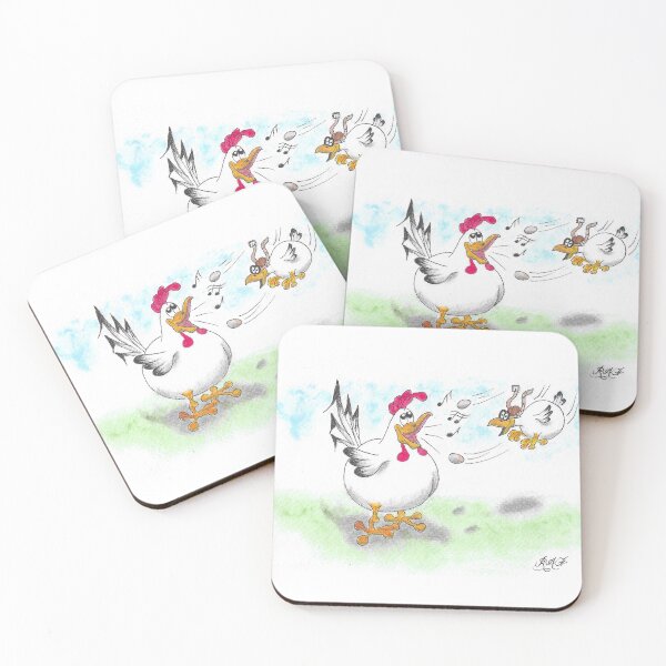Item preview, Colour cartoon Rooster singing and hen dive mobs with eggs designed and sold by Richard Fettes.