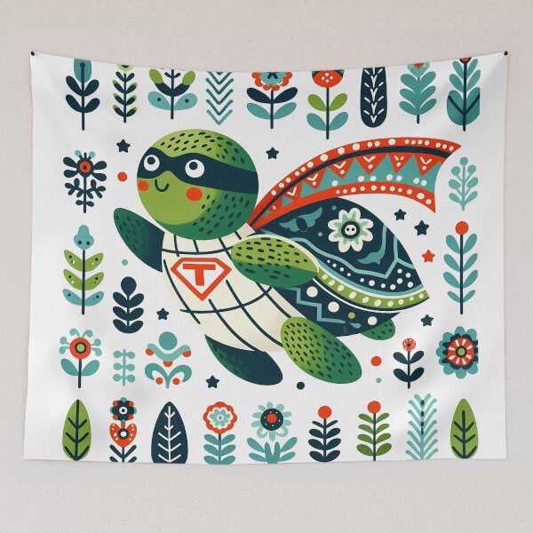 Item preview, Turtle: Superhero of Nature - Scandinavian Folk Art by heidiannemorris © designed and sold by FOLK ART FUSION by heidiannemorris.