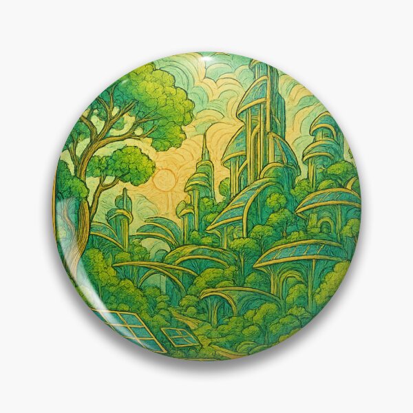 Item preview, Solarpunk city with lush greenery and solar panels in art nouveau linework designed and sold by optimusprime39.