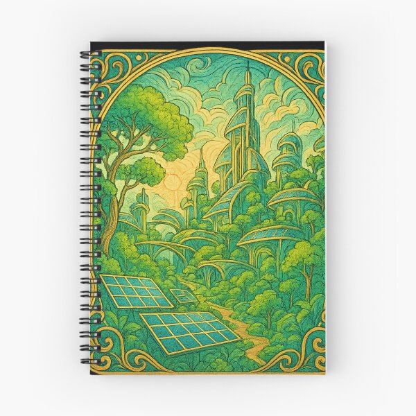 Item preview, Solarpunk city with lush greenery and solar panels in art nouveau linework designed and sold by optimusprime39.