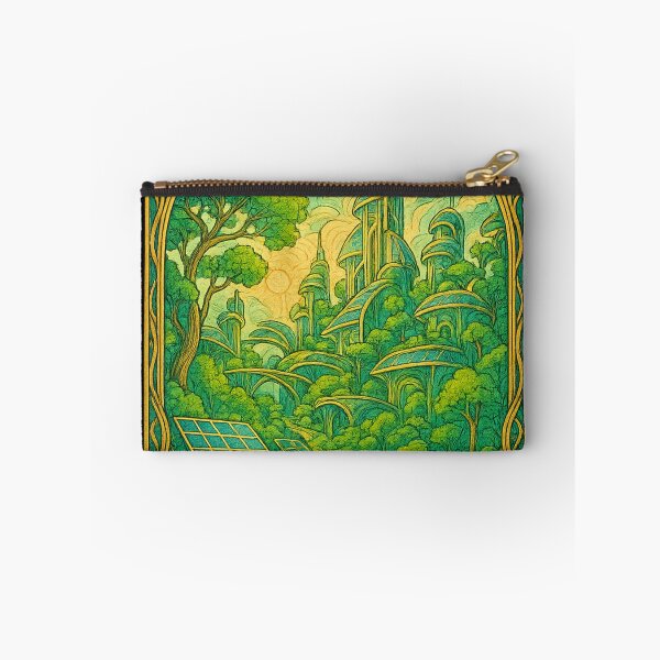 Item preview, Solarpunk city with lush greenery and solar panels in art nouveau linework designed and sold by optimusprime39.