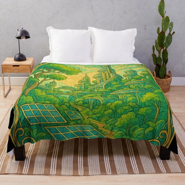 Item preview, Solarpunk city with lush greenery and solar panels in art nouveau linework designed and sold by optimusprime39.