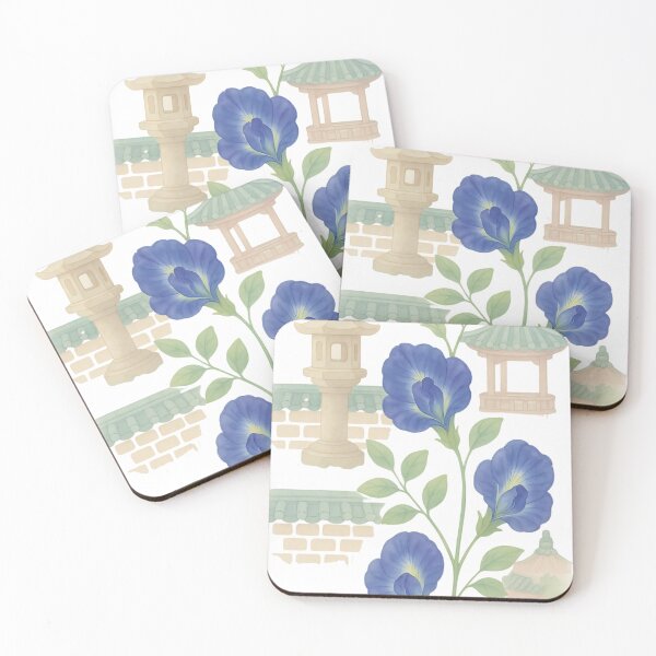 Item preview, Garden of Stillness – Butterfly Pea in a Korean Landscape (Transparent) designed and sold by bloomling.