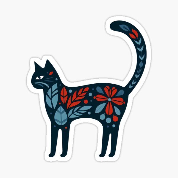 Item preview, Cute Cat: Mystical Floral Tail - Scandinavian Folk Art by heidiannemorris © designed and sold by FOLK ART FUSION by heidiannemorris.