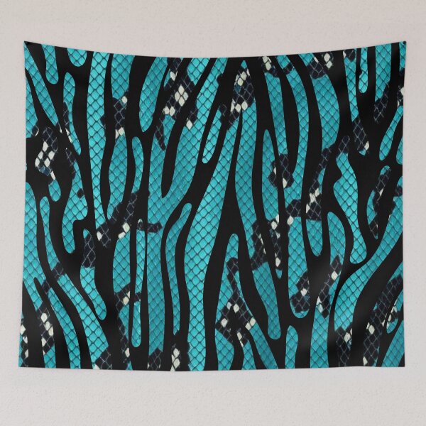 Item preview, Teal and Black Snakeskin Tiger Print Pattern  designed and sold by VonsKraftCorner.