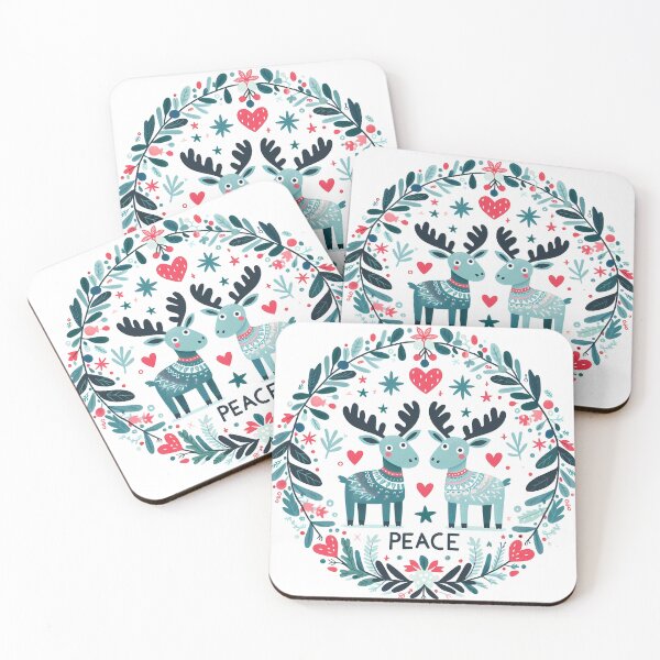 Item preview, Twin Moose: Festive Peace & Harmony - Scandinavian Folk Art by heidiannemorris © designed and sold by FOLK ART FUSION by heidiannemorris.