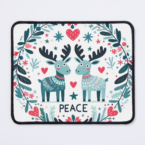 Item preview, Twin Moose: Festive Peace & Harmony - Scandinavian Folk Art by heidiannemorris © designed and sold by FOLK ART FUSION by heidiannemorris.