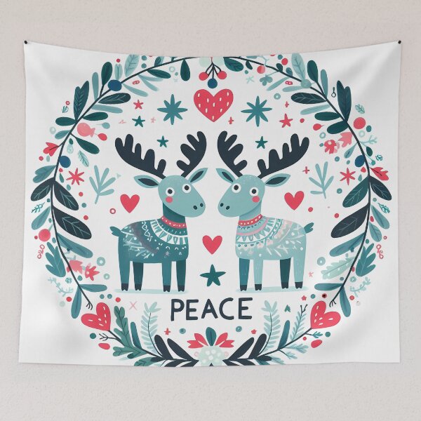 Item preview, Twin Moose: Festive Peace & Harmony - Scandinavian Folk Art by heidiannemorris © designed and sold by FOLK ART FUSION by heidiannemorris.