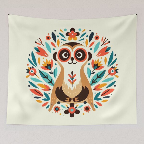 Item preview, Meerkat: Curious Floral Guardian - Scandinavian Folk Art by heidiannemorris © designed and sold by FOLK ART FUSION by heidiannemorris.