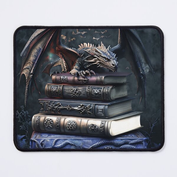 Item preview, Dragon & Spellbooks – Dark Fantasy Gothic Art Print designed and sold by lobepainting.