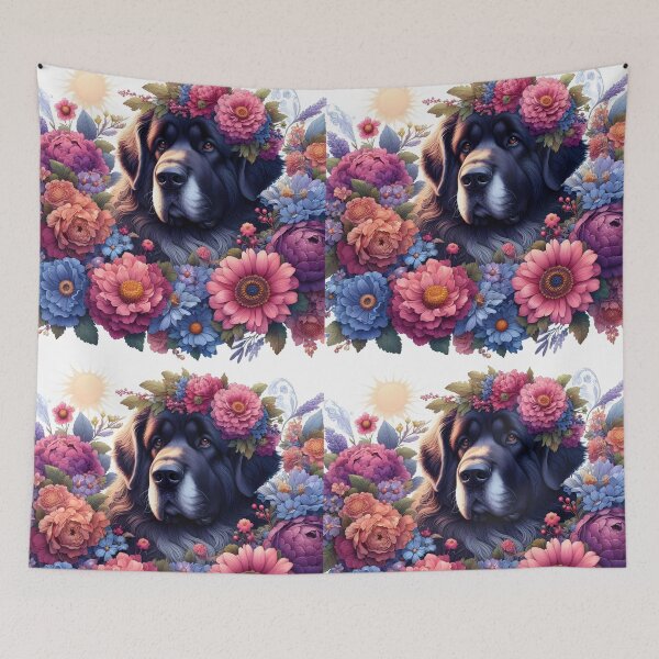 Item preview, Fantasy Šarplaninac – Dreamy Blue and Pink Floral Dog Portrait designed and sold by EmeraldeaArt.