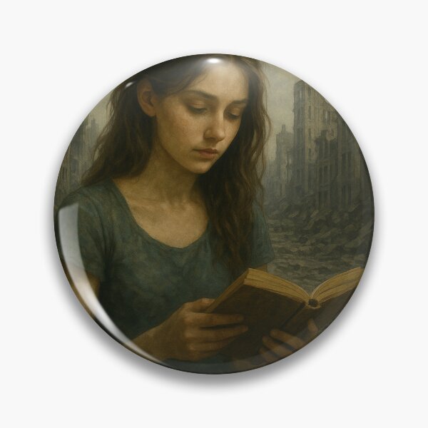 Item preview, Girl Reading in a Ruined City — Semi-Realistic Apocalyptic Art designed and sold by Treyyu.