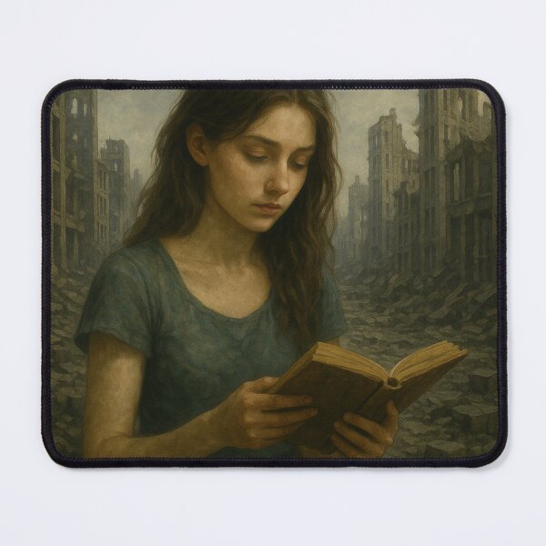 Item preview, Girl Reading in a Ruined City — Semi-Realistic Apocalyptic Art designed and sold by Treyyu.