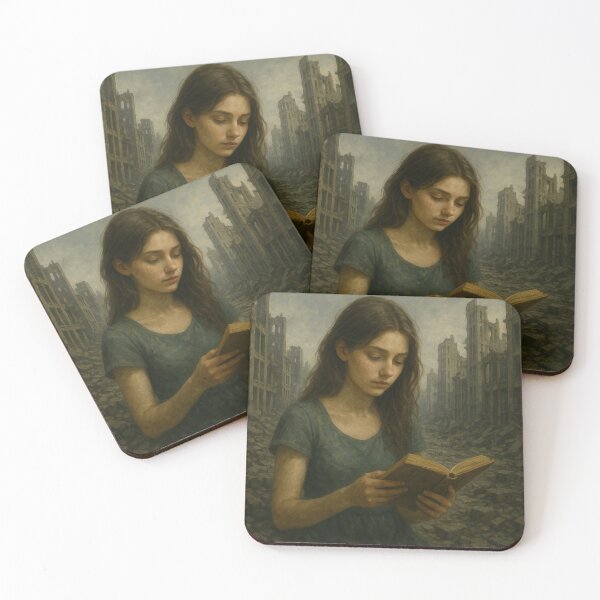 Item preview, Girl Reading in a Ruined City — Semi-Realistic Apocalyptic Art designed and sold by Treyyu.