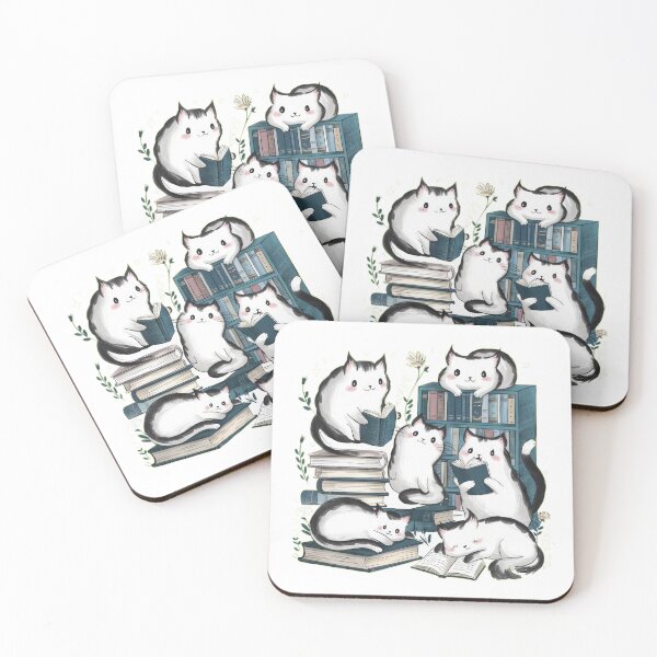 Item preview, cute funny white cat pattern cheerful  cats in the library cabinet with books ,aesthetic cat art,funny cat,Cat Lover,cute cat,cat pattern designed and sold by Expressions-Sel.