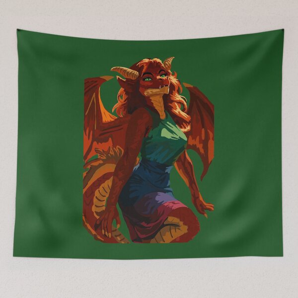 Item preview, Red Dragon Woman in Multi-Hue Dress designed and sold by KlakkDrawsStuff.